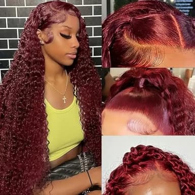 ULRICA Burgundy Wig Human Hair Water Wave 99J Burgundy Lace Front Wigs Human Hair Wigs for Women 13x4 HD Lace Front Wigs Human Hair Pre Plucked Wine Red Wigs Burgundy Wig 22 Inch - Image 2