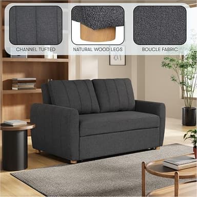 Serta Galway 66.5" Convertible Sleeper Loveseat, Full Size, Dreamcoil Comfort, FingerGuard Pinch Point Protection, Boucle Fabric, Charcoal - Image 8