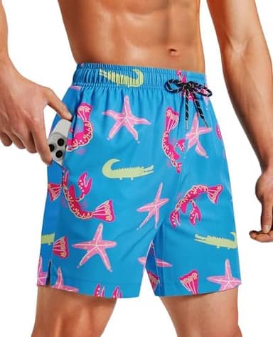 Milin Naco Mens Swim Trunks 5 inch Board Shorts with Zipper Pockets Bathing Suit Mesh Lining Swimsuit Quick Dry - Image 2