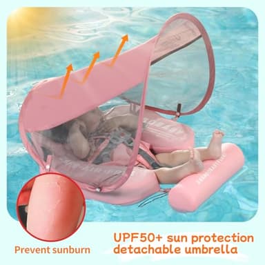 Mambobaby Float with Canopy and Tail New Upgraded Non-Inflatable Baby Pool Float Mambo Float Swim Trainer Solid Infant Swim Float Adjustable Pearl Foam Baby Swim Ring - Image 6