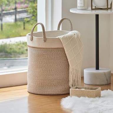 LA JOLIE MUSE Woven Basket Rope Storage Baskets - Large Cotton Organizer 16 x 14 x 14 Inches, Basket for Baby Blanket, Kids Toy Nursery Laundry Basket - Image 3