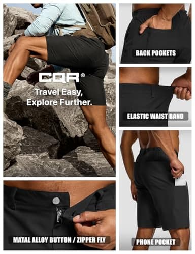 CQR Men's Quick Dry Stretch Hiking Cargo Shorts, Lightweight Water Resistant Tactical Casual, Golf & Outdoor with Pockets, Routine Black, 36W x 10L - Image 8