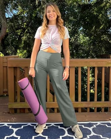 G4Free Lounge Pants for Women Wide Leg Trouser Pants High Waist Casual Work Pants Loose Yoga Dress Pants Petite Women(Grey Sage,M,29") - Image 3