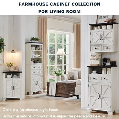 ACCOHOHO Bathroom Wall Cabinet, Farmhouse 24" Wide Medicine Cabinet with Drawer, Adjustable Shelf, Double Barn Doors, Storage Cabinets for Bathroom, Kitchen, Living Room, Off White - Image 8