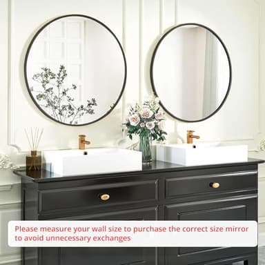 Fabuday Black Round Mirror for Wall 24 inch - Circle Mirror for Bathroom, Entryway, Living Room, Hallway, Vanity Decor, Big Matte Metal Frame Mirror - Image 2