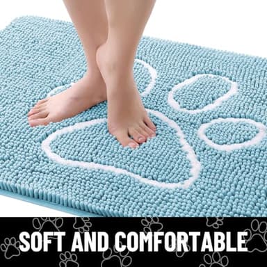Smiry Dog Door Mat for Muddy Paws, Absorbent Dirt Trapper Non Slip Quick Dry Washable Chenille Mat for Mud Dogs, Entry Rug for Indoor and Outdoor (40x32 Inches, Sky Blue) - Image 4