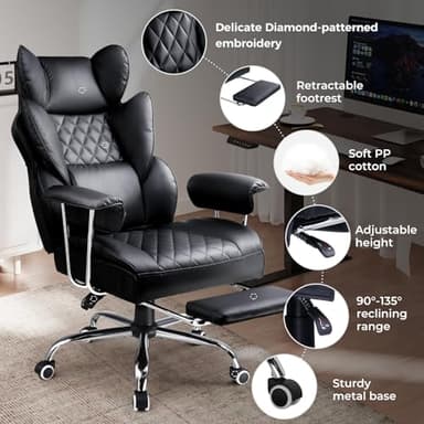 COMHOMA Big and Tall Office Chair, High Back Leather Gaming Chair with Footrest, Executive Ergonomic Office Chair with Pocket Spring Lumbar Support and with Outward Fixed Soft Armrests - Image 6