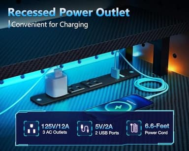 AODK 59 Inch Gaming Desk with USB Charging Ports & LED Light- Reversible Computer Desk with Storage Shelves & Monitor Stand, Modern Gamer Desk Table with Fabric Drawers & Side Hook, Carbon Fiber Black - Image 4