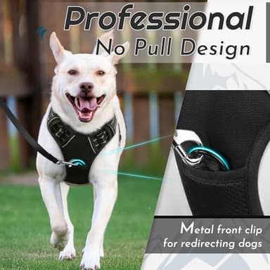 Eagloo Dog Harness for Large Dogs, No Pull Service Vest with Reflective Strips and Control Handle, Adjustable and Comfortable for Walking, No Choke Pet Harness with 2 Metal Rings, Black, L - Image 2