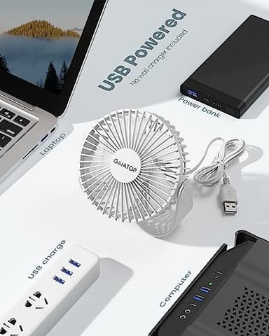 Gaiatop USB Desk Fan, 3 Speeds Strong Airflow, 5.5 Inch Portable 90° Rotate Quiet Cooling, Small Personal Table Fans for Bedroom Home Office Travel White - Image 6