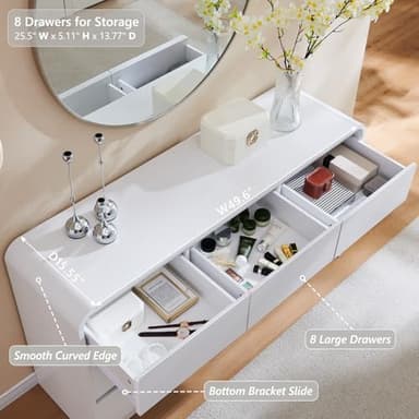 Aitjunz Modern 8 Drawers Dresser for Bedroom, 55" Wide Dressers & Chest of Drawers w/Curved Profile Design, Wood Mid Century Storage Dressers Organizer for Bedroom, Living Room, White - Image 4