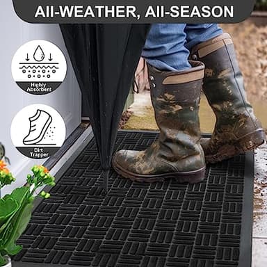 Mibao Front Door Mat, Heavy Duty Durable Welcome Mat for Outdoor Indoor, Dirt Trapper Waterproof Super Absorbent Door Mat for Entryway Outside Patio Porch, 61.5" x 36", Black - Image 3