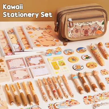Fimibuke Kids School Supplies for Girls, 36PCS Cute Capybara Stationery Set with Pencil Case Gel Pens Pencils Stickers Pins Notebooks Sticky Notes Kawaii Birthday Gifts for Kindergarten Elementary - Image 4