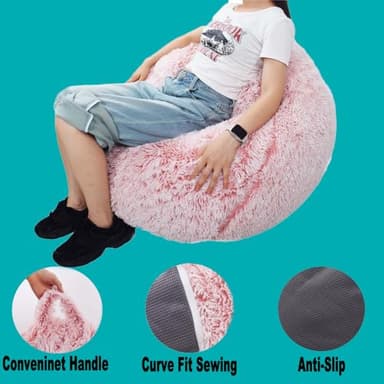 Fluffy Stuffed Animal Storage Bean Bag Chair Cover (No Filler), Faux Fur Comfy Bean Bag Cover for Organizing Plush Toys or Textile, for Adults Teens Kids Girls,Dusty Pink - Image 5