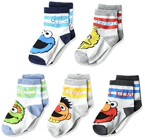 Sesame Street unisex baby Sesame Street 5 Pack Crew Casual Sock, Grey Stripe Multi, 2-4T US - Image 1
