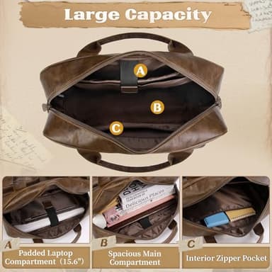 RAINSMORE Vintage Messenger Bag for Men PU Vegan Leather Computer Laptop Bag 15.6 Inch Waterproof Briefcases for Men Retro Mens Briefcase Satchel Bag for Work Office Business Travel Brown - Image 3