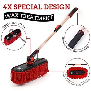 RIDE KINGS Car Duster Exterior Scratch Free, Extendable Handle, Detail Brush Kit for Vehicles, Wax Cotton Fabric, Waterless Wash Treatments，Car Care Equipment，Gifts for Men Women - Image 4