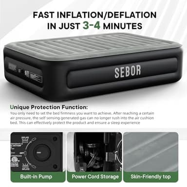 Sebor Air Mattress Queen with Built in Pump,18 inch Fast & Easy Inflation/Deflation Inflatable Mattress,Durable Blow Up Mattress for Home&Guests,Weight Capacity of up to 660 lb MAX - Image 4