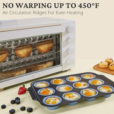 Silicone Muffin Pans for Baking with Metal Frame, Egg Bite Molds, Cupcake Pans 12 Regular Size, Muffin Tins Easy to Pop Nonstick Non Toxic Bakeware for Oven,Blue - Image 8