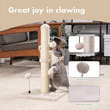 MECOOL Cat Scratching Post Premium Basics Kitten Scratcher Sisal Scratch Posts with Hanging Ball 22in for Kittens or Smaller Cats (22 inches for Kitten, Beige) - Image 2