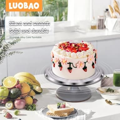 12 Inch Round Aluminum Tall Revolving Cake Decorating Stand,Cake Turntable, Rotating Cake Stand,Cake Spinner Turntable for Decorating,Cake Turntable for Decorating,Professional Cake Decorat Spin Kit - Image 7
