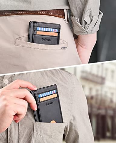 Buffway Slim Minimalist Front Pocket RFID Blocking Leather Wallets for Men and Women - Alaska Brown - Image 6