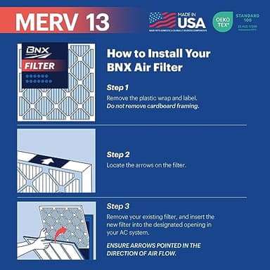 BNX TruFilter 20x20x1 MERV 13 (4-Pack) AC Furnace Air Filter - MADE IN USA - Electrostatic Pleated Air Conditioner HVAC AC Furnace Filters - Removes Pollen, Mold, Bacteria, Smoke - Image 7