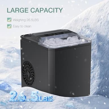 SMUG Countertop Ice Maker, 9 Cubes in 6 Mins, 26lbs in 24Hrs, 2 Sizes of Bullet Ice, Auto-Cleaning, Portable Ice Machine with Handle, Basket and Scoop for Home Kitchen, Party, Camping(Classic Black) - Image 4
