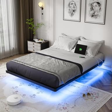 OLEVS Floating Bed Frame Full Size with Smart LED Lights and Charging Station - Modern Metal Platform Bed, Easy Assembly No Box Spring Needed - Image 1