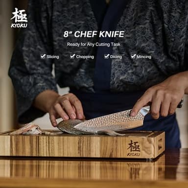 KYOKU Chef Knife - 8"- Shogun Series Japanese VG10 Steel Core Hammered Damascus Blade Kitchen Knife - with Sheath & Case - Image 2