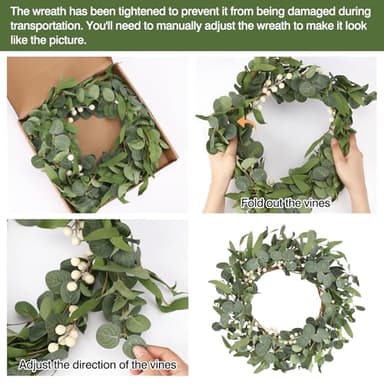 CEWOR 20in Eucalyptus Wreath for Front Door Spring Wreath for Farmhouse Front Porch Home Window Decor - Image 4