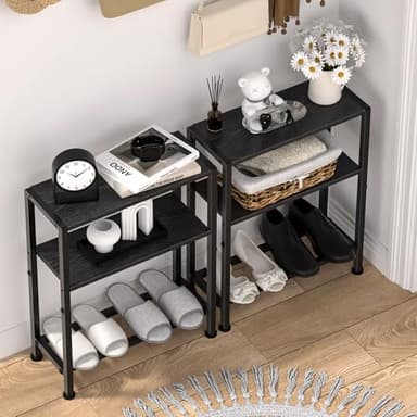 Narrow Side Table Set of 2 for Small Space, 2-Tier Small End Table with Shelf Holder, Slim Nightstand, Skinny Snack Couch Table in Living Room, Bedroom, Study, Kitchen and Balcony (Black) - Image 7