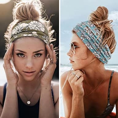 Huachi Boho Headbands for Women Wide Head Bands Yoga Workout Hair Bands for Women's Hair Non Slip Summer Womens Headbands Hair Accessories 6 Pack - Image 5