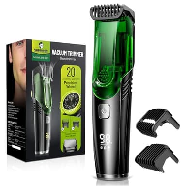 SHPAVVER Beard Trimmer for Men: Vacuum Mustache Trimmer IPX7 Waterproof- Rechargeable Electric Beard Cutting Kit with Adjustable Length Comb- Built-in Vacuum for Sideburns, Stubble - Image 1