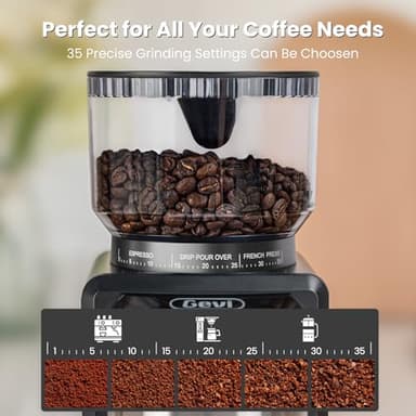 Gevi Coffee Grinder Electric,Coffee Bean Grinder with 35 Grind Settings for Espresso,Drip,French Press,Burr Coffee Grinder for Home Use,Anti-static Design,Black - Image 4
