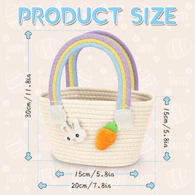 Dulsaera Easter Basket, Baby Easter Basket with Handle for Easter Eggs Hunt, Empty Easter Baskets for Kids Girl, Yellow - Image 2