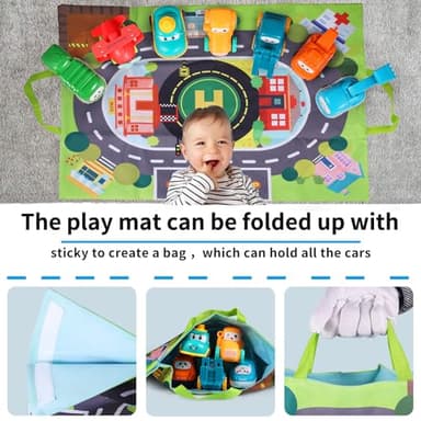 ALASOU Baby Cartoon Car Toys with Playmat/Storage Bag|1st Birthday Gifts for Toddler Age 1-2|Baby Toys for 1 2 3 Year Old Boy|1 2 Year Old Boy Gift for Infant 12-18 Month - Image 3