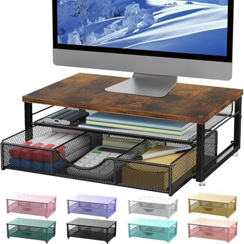 gianotter Computer Monitor Stand Riser, office organizer with Drawer, Office Organizers Storage for Classroom Office Supplies (Wood) - Image 1