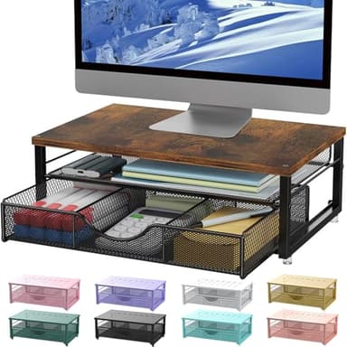 gianotter Computer Monitor Stand Riser, office organizer with Drawer, Office Organizers Storage for Classroom Office Supplies (Wood) - Image 1