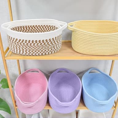 ABenkle Small Basket, 12"x 8" x 5" Cute Small Woven Basket, Rope Room Shelf Storage Basket, Cat Dog Toys Basket Chest Box, Decorative Empty Gift Basket with Handles - Image 7