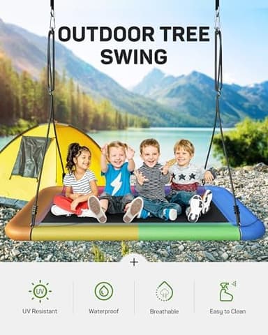 Tree Swing for Kids and Adults, 60" Waterproof Rectangle Platform Swing, 700lbs Heavy Duty with Adjustable Straps, Rainbow - Image 4