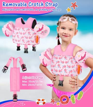 MoKo Swim Arm Floaties 15-30 lbs, Toddler Swim Vest for Kids Cartoon Swimming Water Wings with Crotch Strap, Pool Float Vests Sleeves Shoulder Straps Arm Band for Children, Baby Pink Whale - Image 4