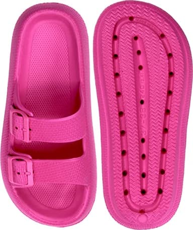 Weweya Hot Pink Pillow Slippers For Women Non Slip Quick Drying Shower Slides Bathroom Sandals Hot Pink Women Size 7 7.5 - Image 7
