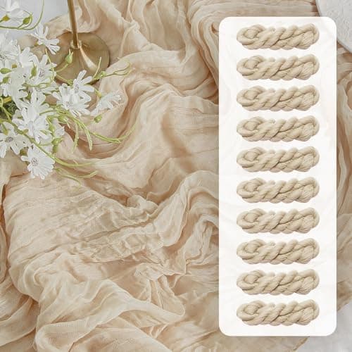 FEXIA 10 Pack Beige Gauz Table Runner 35x120 Inches Ivory Cheesecloth Rustic Boho Table Runner for Bridal Shower Wedding Party First Communion Centerpiece Engagement Rustic Boho Decoration - Image 1