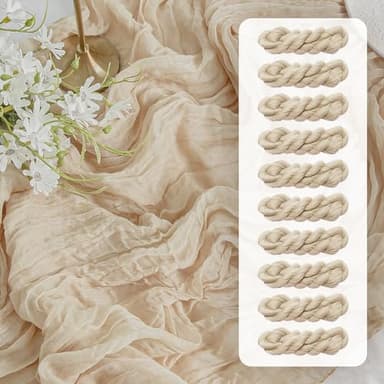 FEXIA 10 Pack Beige Gauz Table Runner 35x120 Inches Ivory Cheesecloth Rustic Boho Table Runner for Bridal Shower Wedding Party First Communion Centerpiece Engagement Rustic Boho Decoration - Image 1