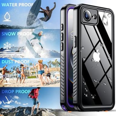 SPIDERCASE for iPhone 16e Case Waterproof,Built-in Screen & Camera Lens Protector[IP68 Underwater] [Military Grade Shockproof] Cell Phone Home Button Stickers, Purple/Clear - Image 7