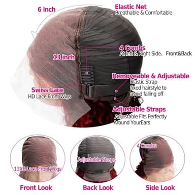 UTracycoy 99j Burgundy Wig Human Hair 13x6 Deep Wave Lace Front Wigs Human Hair 180 Density Red Colored Wigs Human Hair for Black Women Burgundy Deep Curly Lace Frontal Wigs (30 Inch) - Image 5