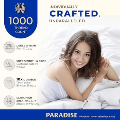 THREAD SPREAD 100% Egyptian Cotton King Size Sheet Set - 1000 Thread Count King Size Sheets Set Egyptian Cotton, 4 PC Silver 16" Deep Pocket, Soft Cooling Sateen Ultra Luxury Hotel Bedding - Image 2