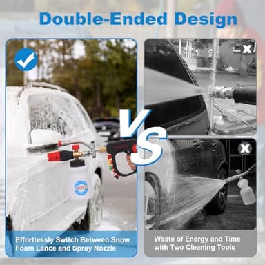 DUSICHIN Pressure Washer Short Gun Foam Cannon 1/4" Quick Connector,Car Wash Foam Gun Kit Dual Connector Accessory,Double Tip Attachment For Soap Cannon with 5 Nozzle Tips DUS2501 - Image 3