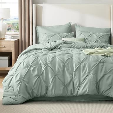 Bedsure Oversized Queen Comforter Set Sage Green - Bed in a Bag Oversized Queen 7 Pieces, GentleSoft™ Pintuck Bed Set Gift for Family, Pinch Pleat Sage Green Comforter with Sheets, Pillowcases & Shams - Image 5